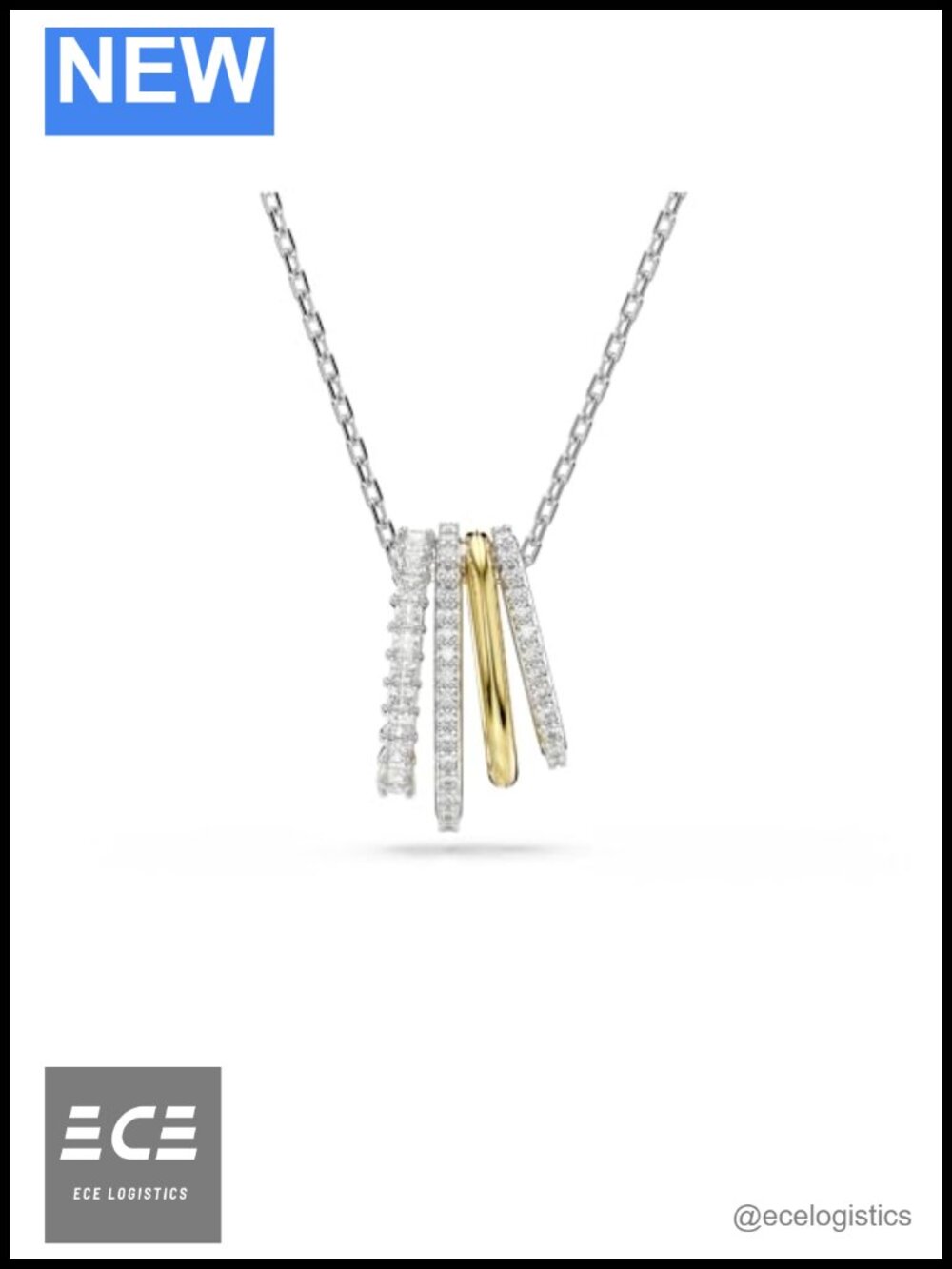 Hyperbola Pendant Necklace Mixed Cuts Gold-tone Rhodium Plated Crystal 14.88 in